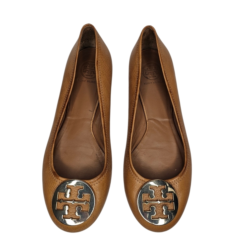Tory Burch Cognac Pebbled Leather Flats 10